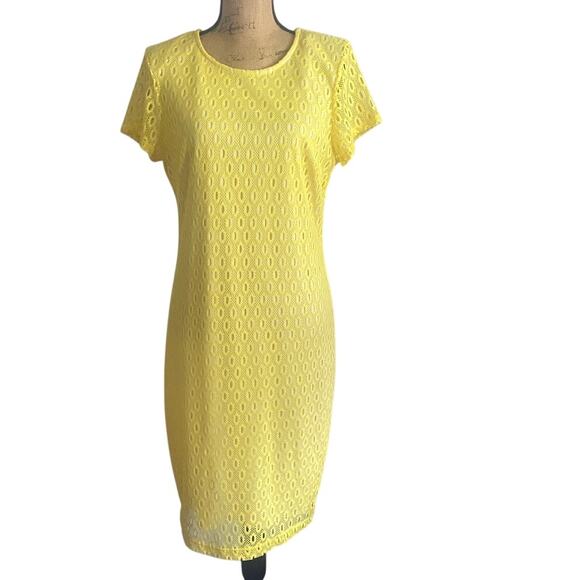 Y2K Vintage Bisou Bisou Yellow Lace Sheath Dress L 14 Crochet Overlay Boho Glam - Picture 17 of 17